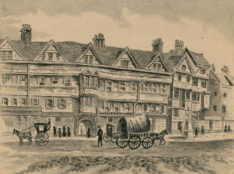 Przejazd konny przed Staple Inn (wc na papierze) autorstwa English School