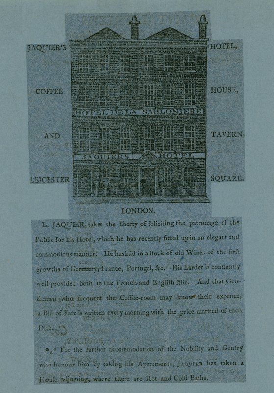 Hotel de la Saloniere; Jaquiers Hotel, Leicester Square, Londyn autorstwa English School