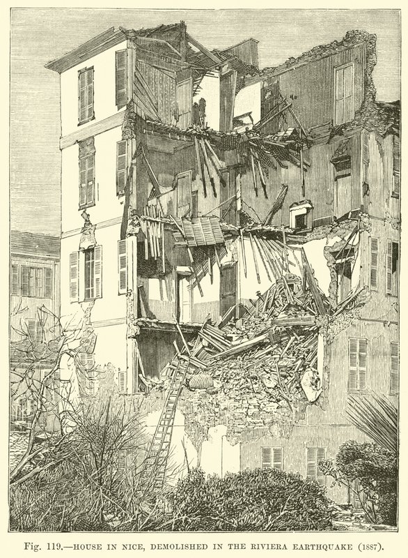 Dom w Nicei, zburzony podczas trzęsienia ziemi na Riwierze, 1887 autorstwa English School