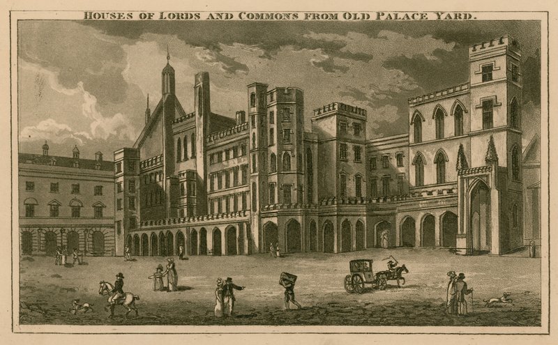 Houses of Lords and Commons z Old Palace Yard autorstwa English School