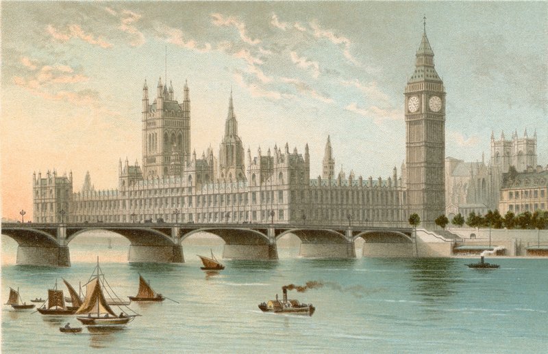 Houses of Parliament i Westminster Bridge autorstwa English School