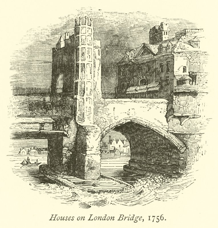 Domy na moście Londyńskim, 1756 autorstwa English School