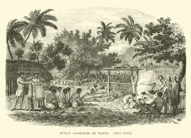 Ofiary z ludzi na Tahiti, po Cook autorstwa English School