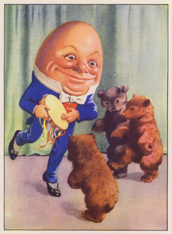 Humpty Dumpty i trzy niedźwiedzie (kolorowa litografia) autorstwa English School