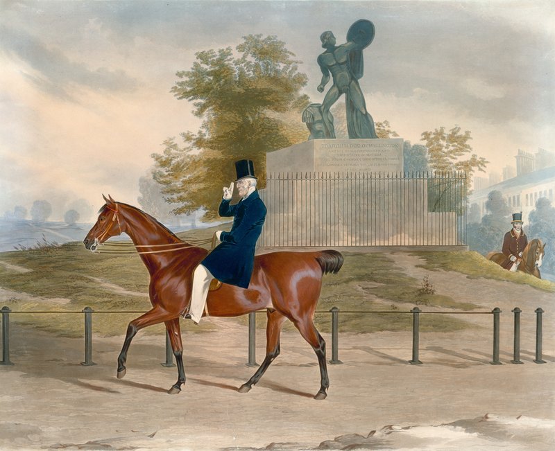 Hyde Park, Londyn, z posągiem Achillesa poświęconym księciu Wellington autorstwa English School