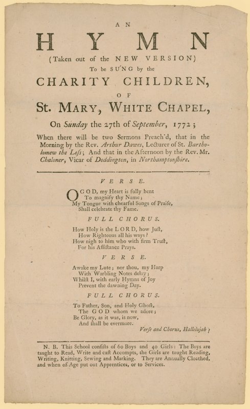 Hymn do śpiewania przez dobroczynne dzieci Najświętszej Marii Panny autorstwa English School