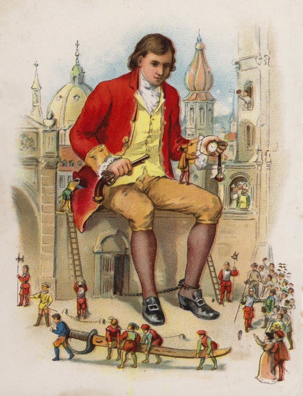 Ilustracja do Podróży Guliwera (kolor lito) autorstwa English School