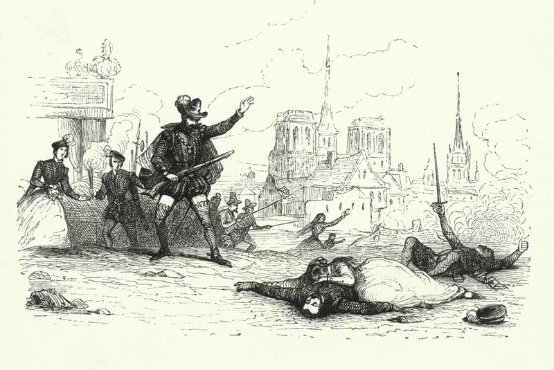 Ilustracja do Les hugenotów autorstwa Giacomo Meyerbeera (grafika) autorstwa English School