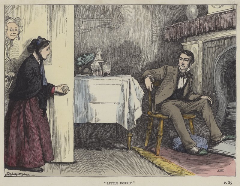 Ilustracja do Małej Dorrit (kolorowy grawerunek) autorstwa English School