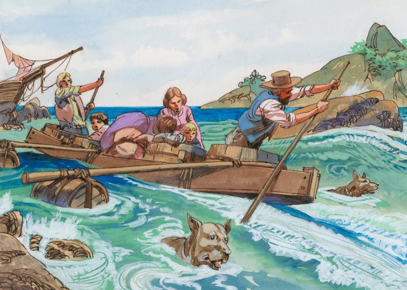 Ilustracja do szwajcarskiej rodziny Robinson autorstwa English School