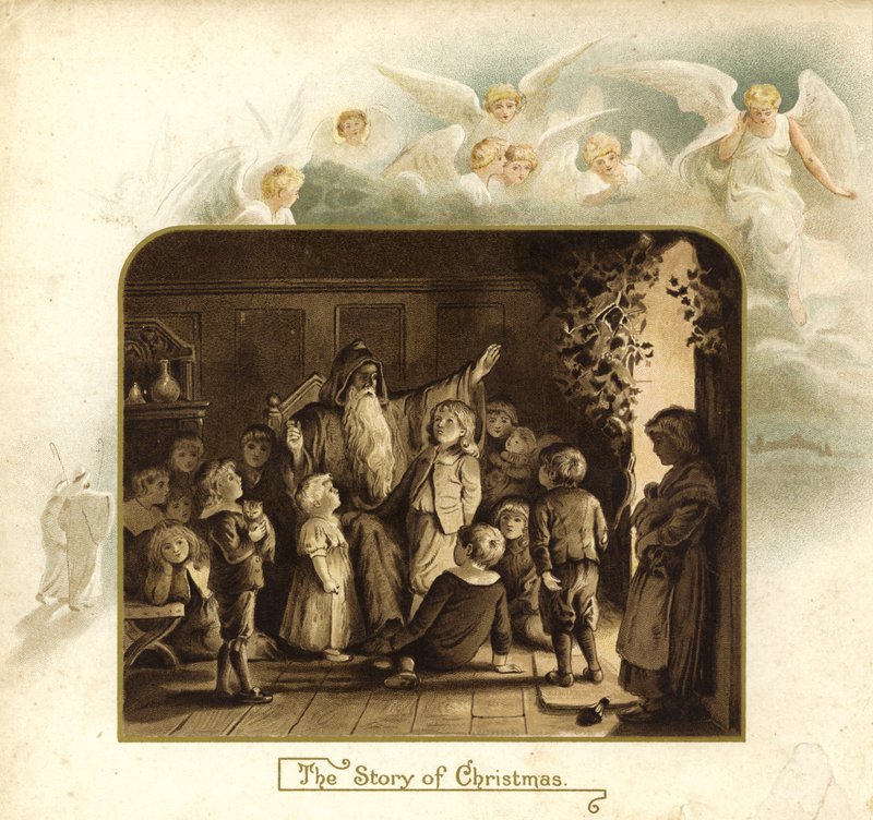 Ilustracja do filmu The Coming Of Father Christmas (kolorowa litografia) autorstwa English School