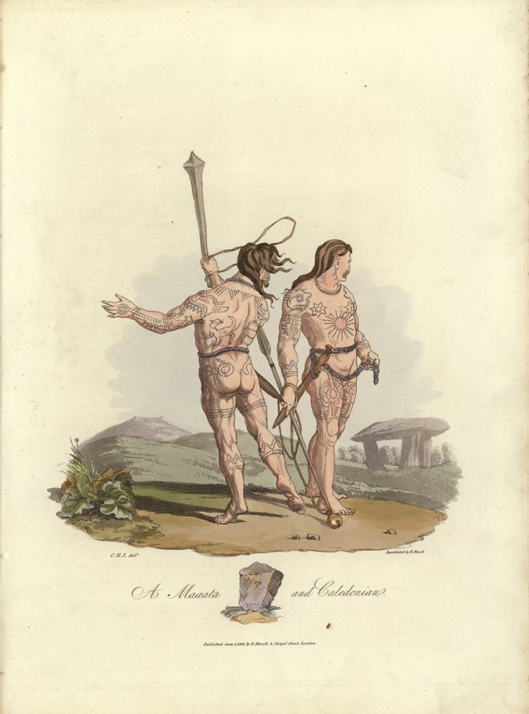 Ilustracja do stroju pierwotnych mieszkańców Wysp Brytyjskich autorstwa English School