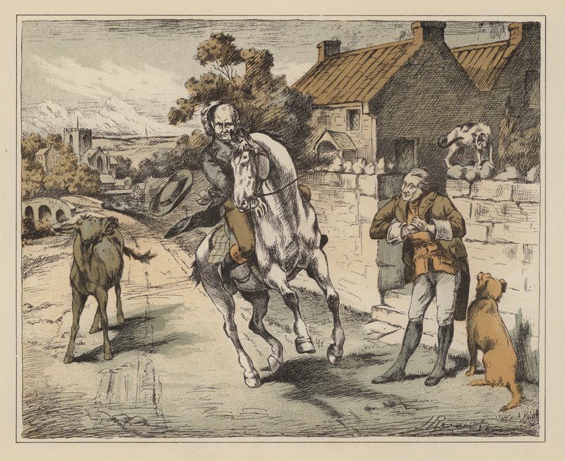 Ilustracja do The Diverting History of John Gilpin autorstwa Williama Cowpera (kolorowa litografia) autorstwa English School