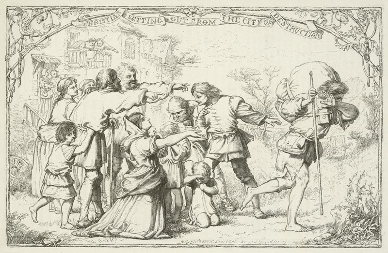 Ilustracja do The Pilgrims Progress autorstwa Johna Bunyan autorstwa English School