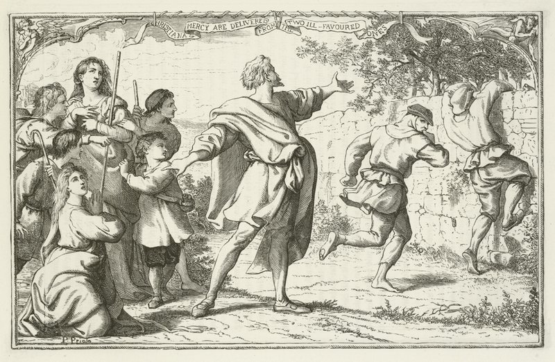 Ilustracja do The Pilgrims Progress autorstwa Johna Bunyan autorstwa English School