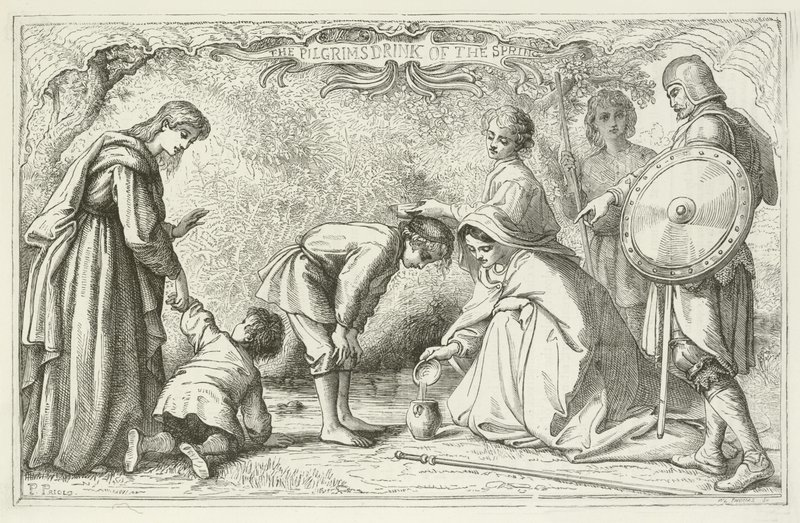 Ilustracja do The Pilgrims Progress autorstwa Johna Bunyan autorstwa English School