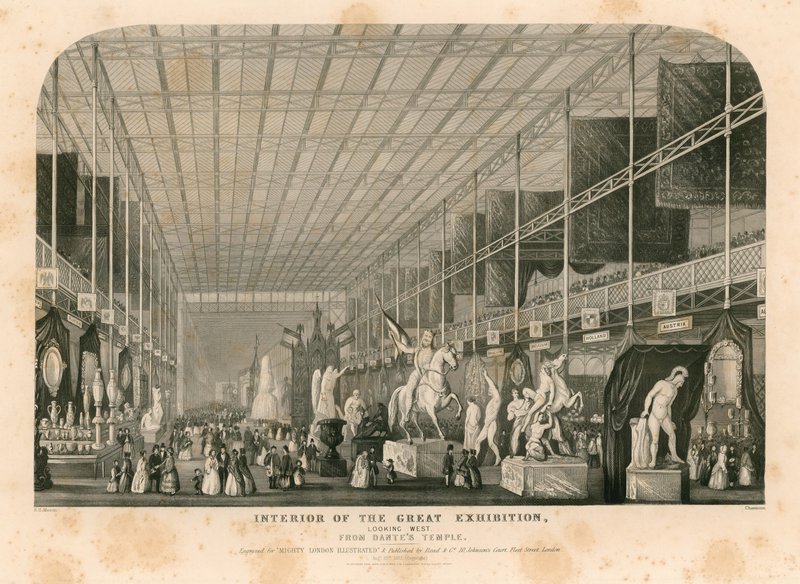 Wnętrze patrzące na zachód od świątyni Dantes, Wielka Wystawa, 1851 autorstwa English School