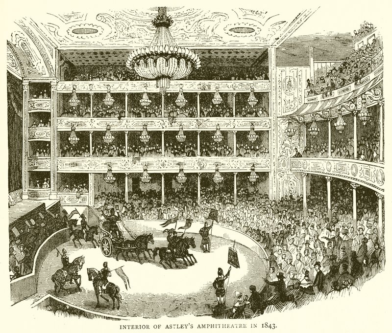 Wnętrze Amfiteatru Astleys w 1843 r. autorstwa English School
