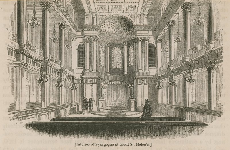 Wnętrze synagogi w Great St Helens w Londynie autorstwa English School