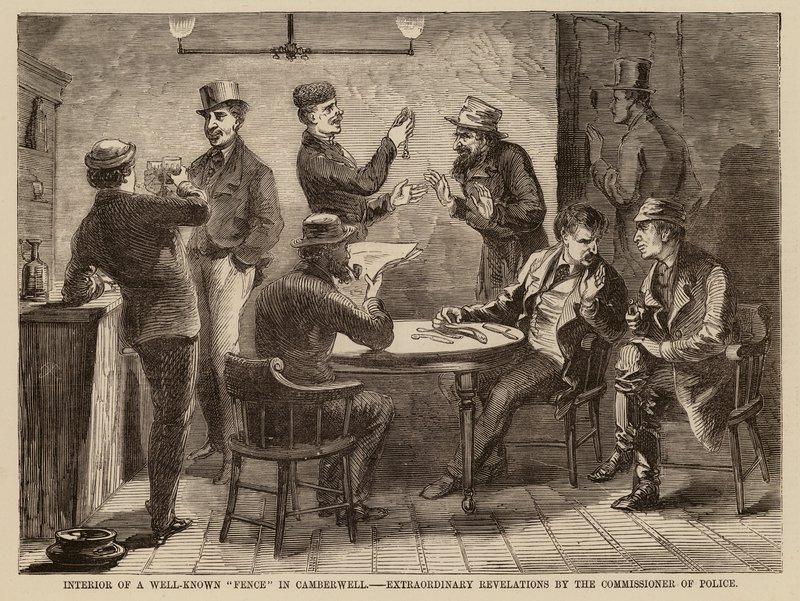 Wnętrze znanego "ogrodzenia" w Camberwell, niezwykłe rewelacje komisarza policji (rycina) autorstwa English School