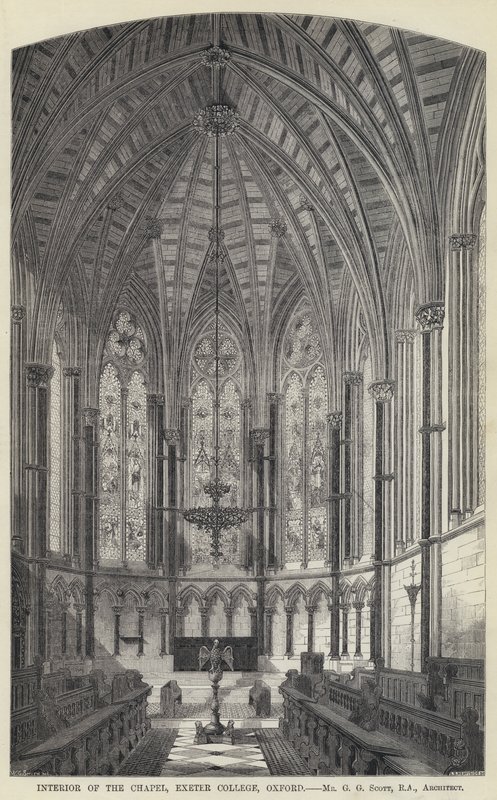 Wnętrze kaplicy, Exeter College, Oxford (grafika) autorstwa English School