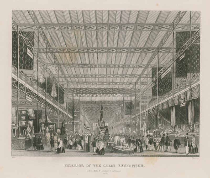 Wnętrze Wielkiej Wystawy, 1851, Departamenty Cejlonu, Malty i Kanady autorstwa English School