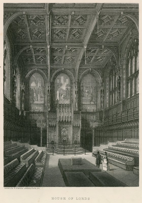 Wnętrze Izby Lordów, Westminster, Londyn autorstwa English School