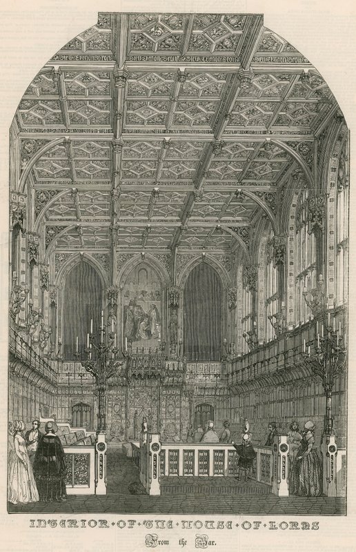Wnętrze Izby Lordów, Westminster, Londyn, od baru autorstwa English School