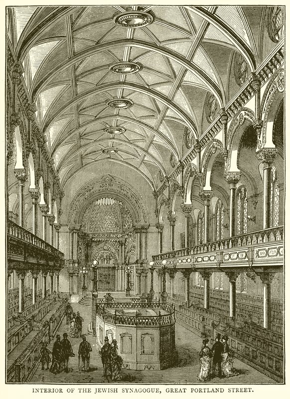 Wnętrze Synagogi Żydowskiej, ul. Great Portland autorstwa English School