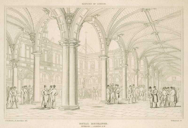 Wnętrze Royal Exchange, Londyn, patrząc na południowy zachód autorstwa English School