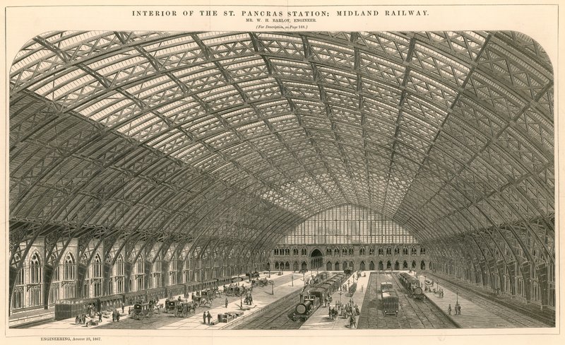 Wnętrze dworca kolejowego St Pancras - Midland Railway autorstwa English School