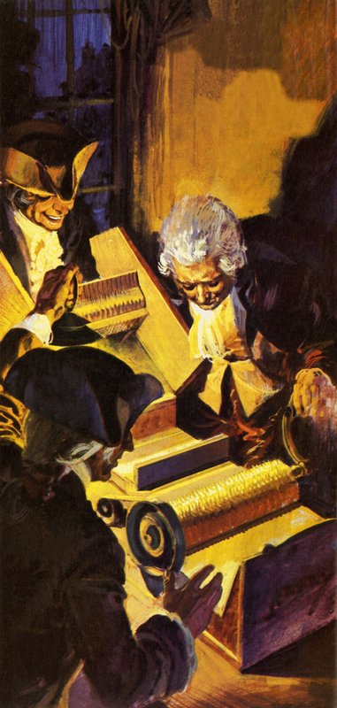 Intruzi badający bawełniany gin Eli Whitneya autorstwa English School