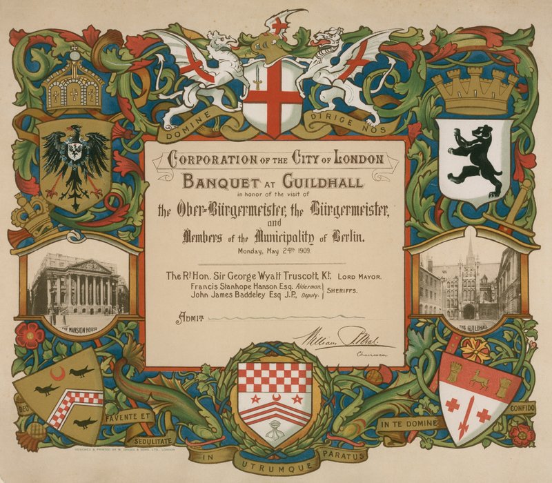 Zaproszenie przez Corporation of London na bankiet w Guildhall, 24 maja 1909 autorstwa English School