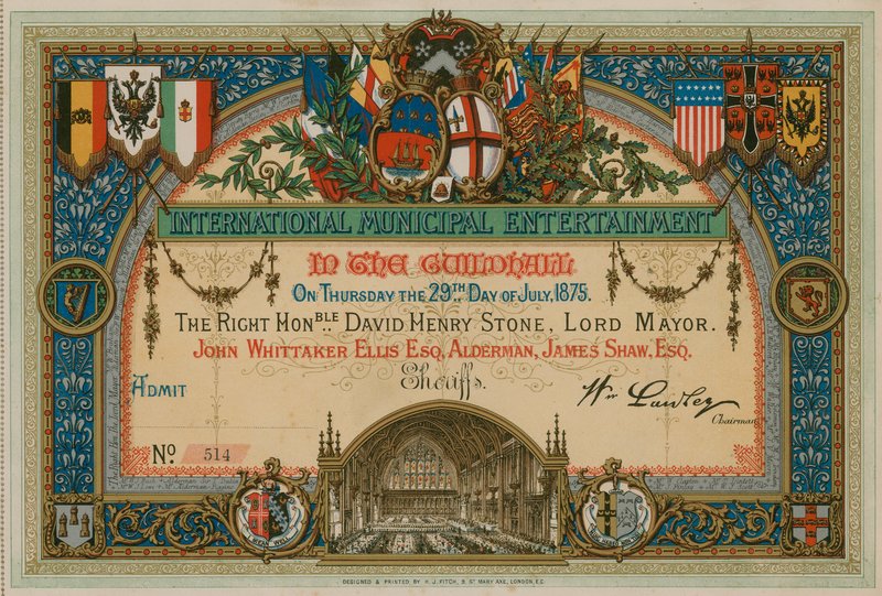 Zaproszenie do International Municipal Entertainment w Guildhall w Londynie, 29 lipca 1875 r autorstwa English School