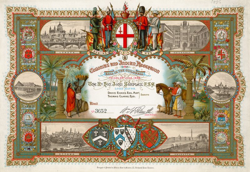 Zaproszenie na przyjęcie kolonialne i indyjskie w Guildhall w Londynie, 25 czerwca 1886 r autorstwa English School