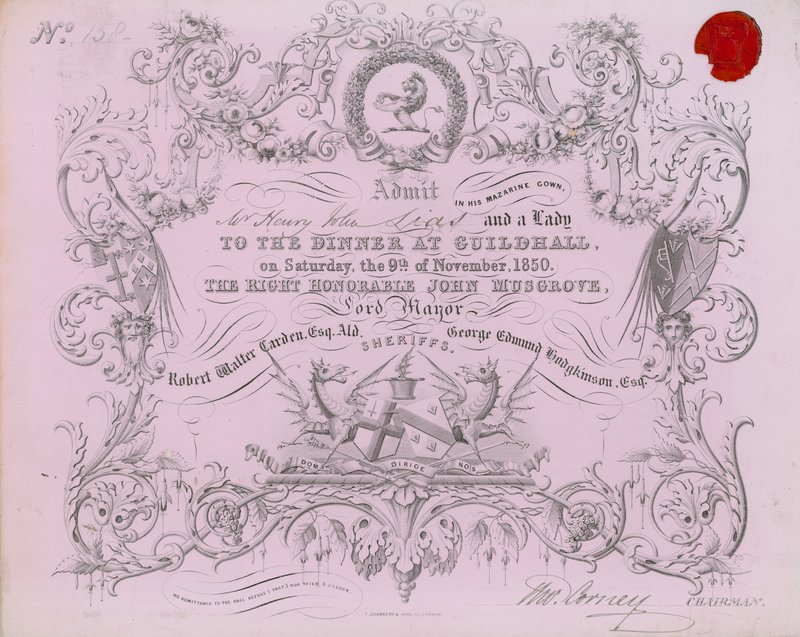Zaproszenie na bankiet w Guildhall w Londynie, 9 listopada 1850 r autorstwa English School
