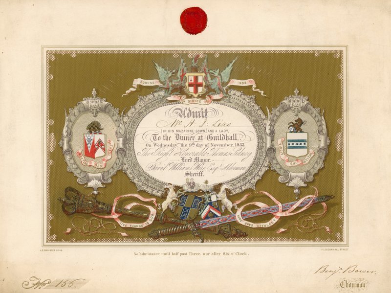 Zaproszenie na bankiet w Guildhall w Londynie, 9 listopada 1853 r autorstwa English School