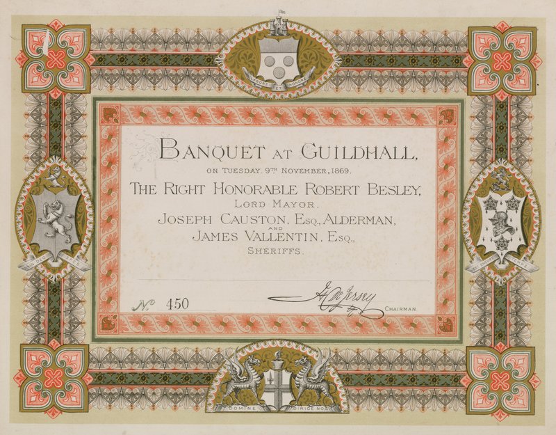 Zaproszenie na bankiet w Guildhall w Londynie 9 listopada 1869 r autorstwa English School