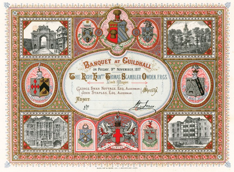 Zaproszenie na bankiet w Guildhall w Londynie 9 listopada 1877 r autorstwa English School