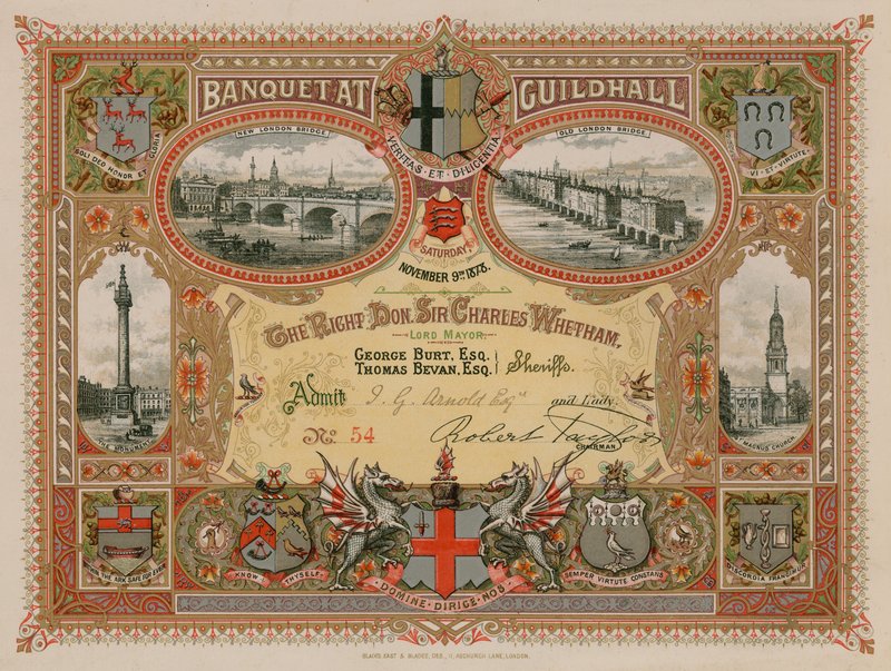 Zaproszenie na bankiet w Guildhall w Londynie 9 listopada 1878 r autorstwa English School