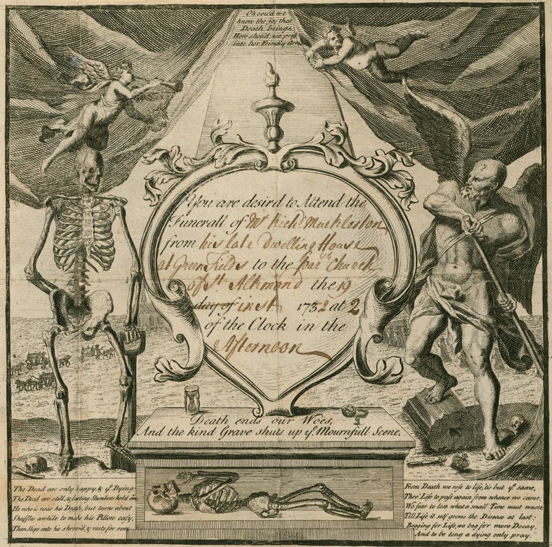 Zaproszenie na pogrzeb pana Richarda Macklestona w 1732 r. autorstwa English School