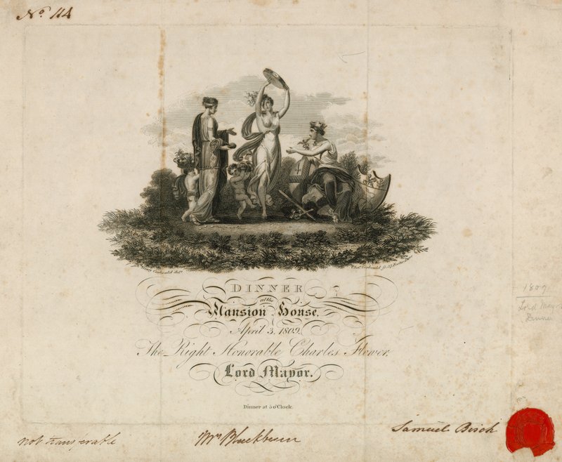 Zaproszenie na kolację Lord Mayors w Mansion House, Londyn, 3 kwietnia 1809 r. autorstwa English School