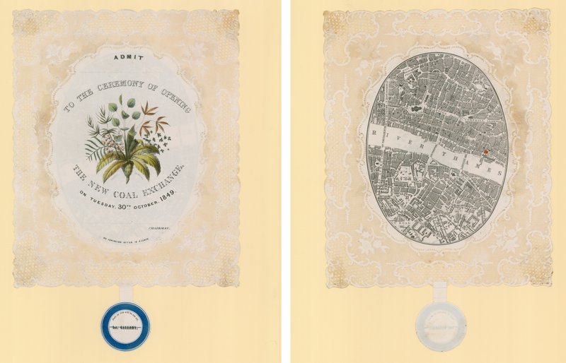 Zaproszenie na uroczystość otwarcia Nowej Giełdy Węgla, 30 października 1849 r., przód i tył autorstwa English School
