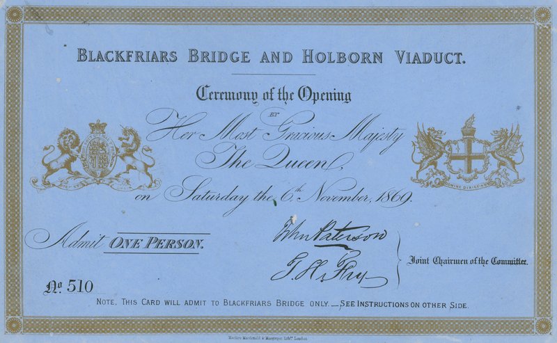 Zaproszenie na otwarcie Blackfriars Bridge i Holborn Viaduct autorstwa English School