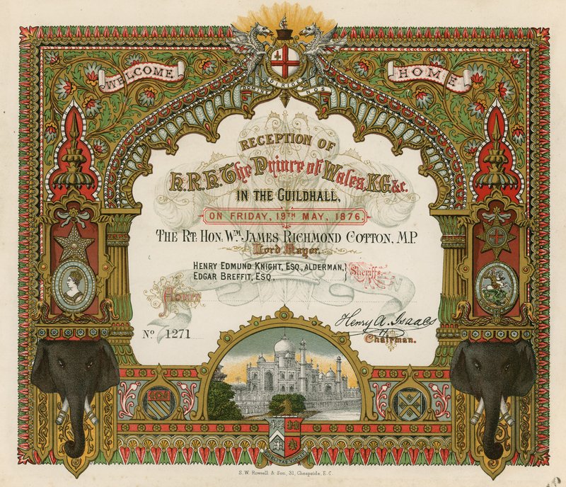 Zaproszenie na przyjęcie JKW Księcia Walii w Guildhall w Londynie 19 maja 1876 r. autorstwa English School