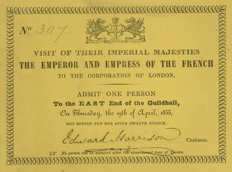 Zaproszenie na wizytę ich Cesarskich Mości, Cesarza i Cesarzowej Francuzów, w Guildhall w Londynie, 19 kwietnia 1855 r. autorstwa English School
