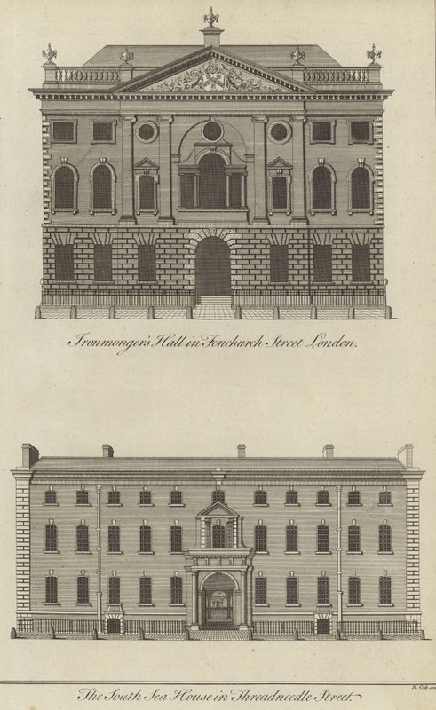 Ironmongers Hall, Fenchurch Street i South Sea House, Threadneedle Street, Londyn autorstwa English School