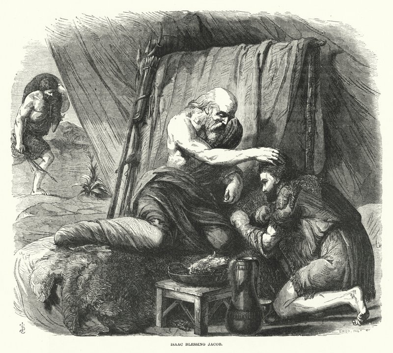 Izaak błogosławi Jakuba (rycina) autorstwa English School