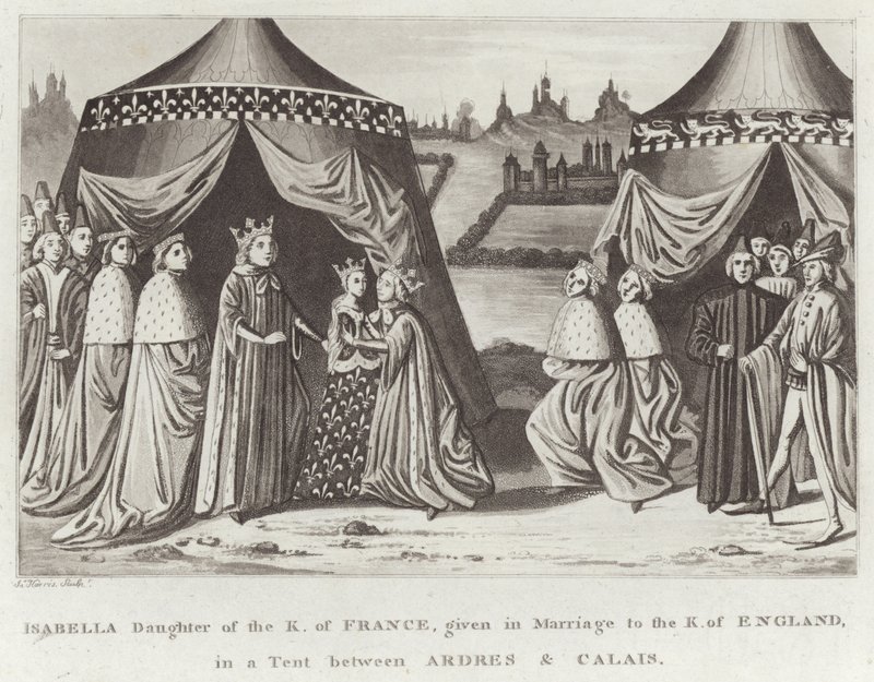 Izabela Córka K. Francji, wydana w Małżeństwo K. Anglii, w namiocie pomiędzy Ardres i Calais autorstwa English School