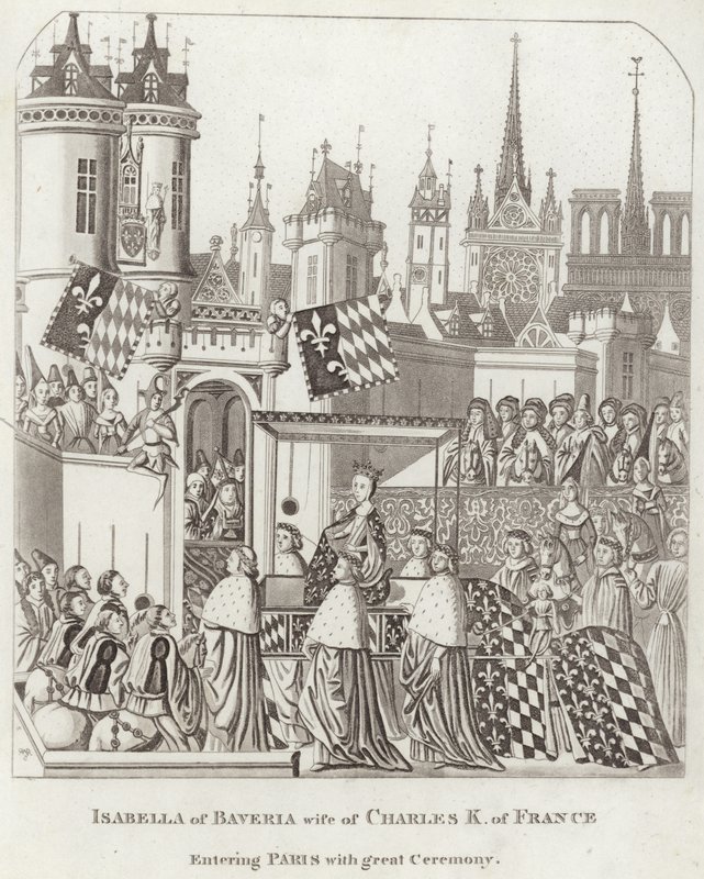 Izabela Bawarska, żona Karola II. Francji wkraczającej do Paryża z Wielką Ceremonią autorstwa English School